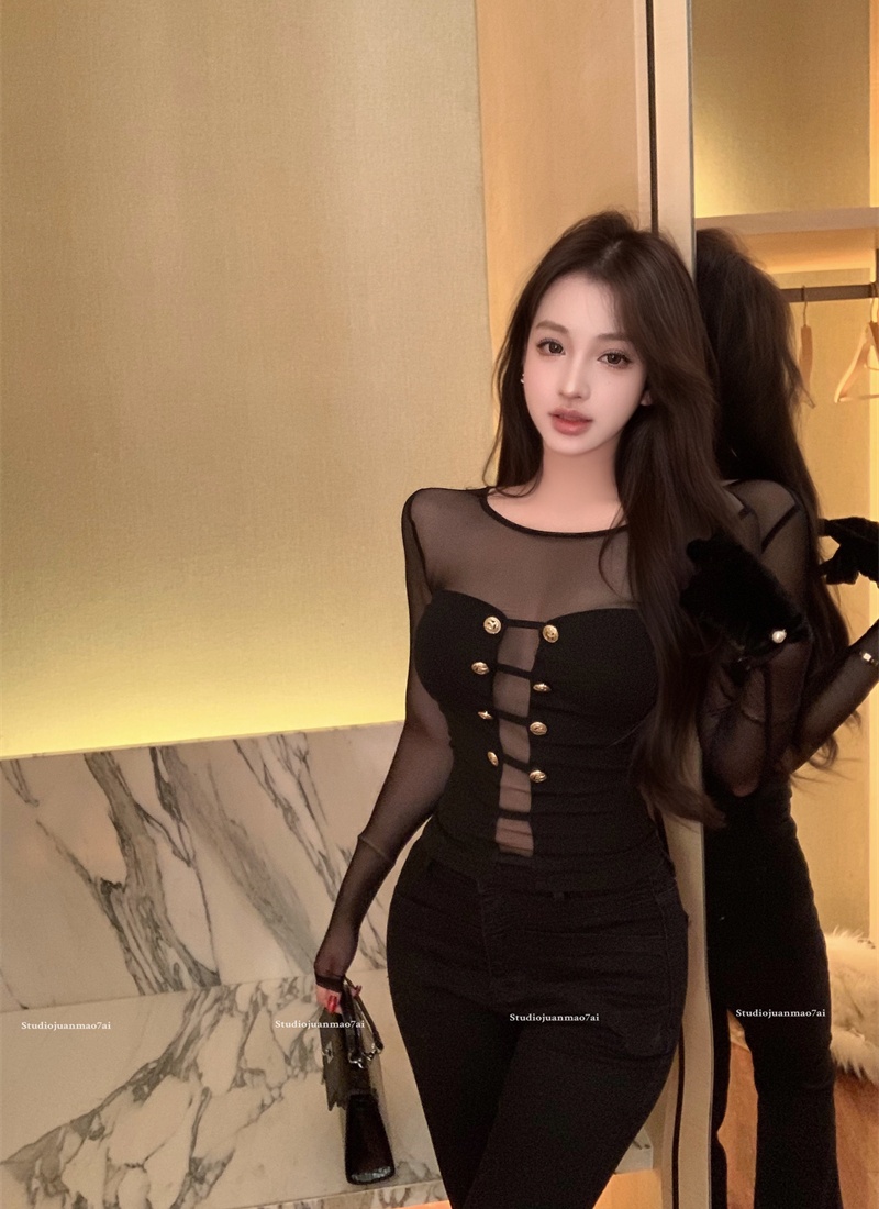 Slim gauze tops enticement splice sweater