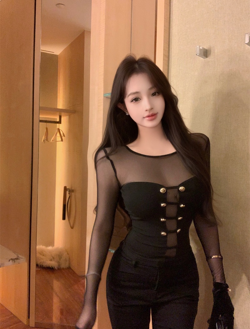 Slim gauze tops enticement splice sweater