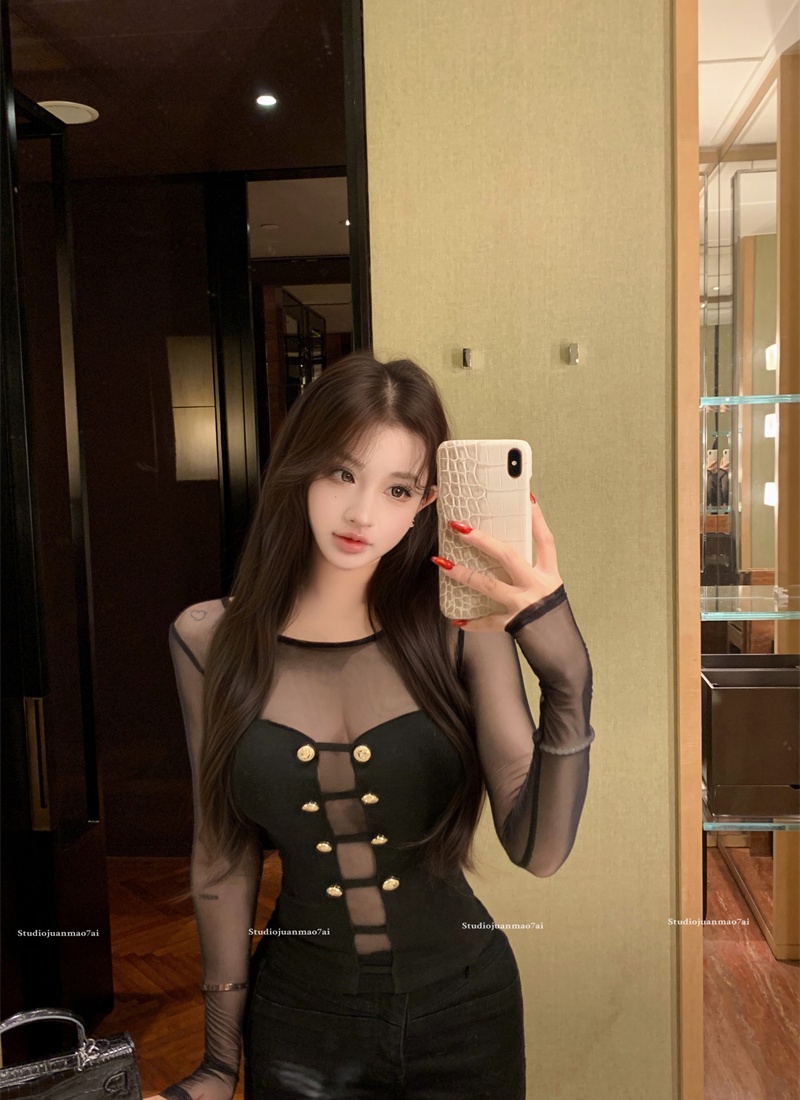 Slim gauze tops enticement splice sweater