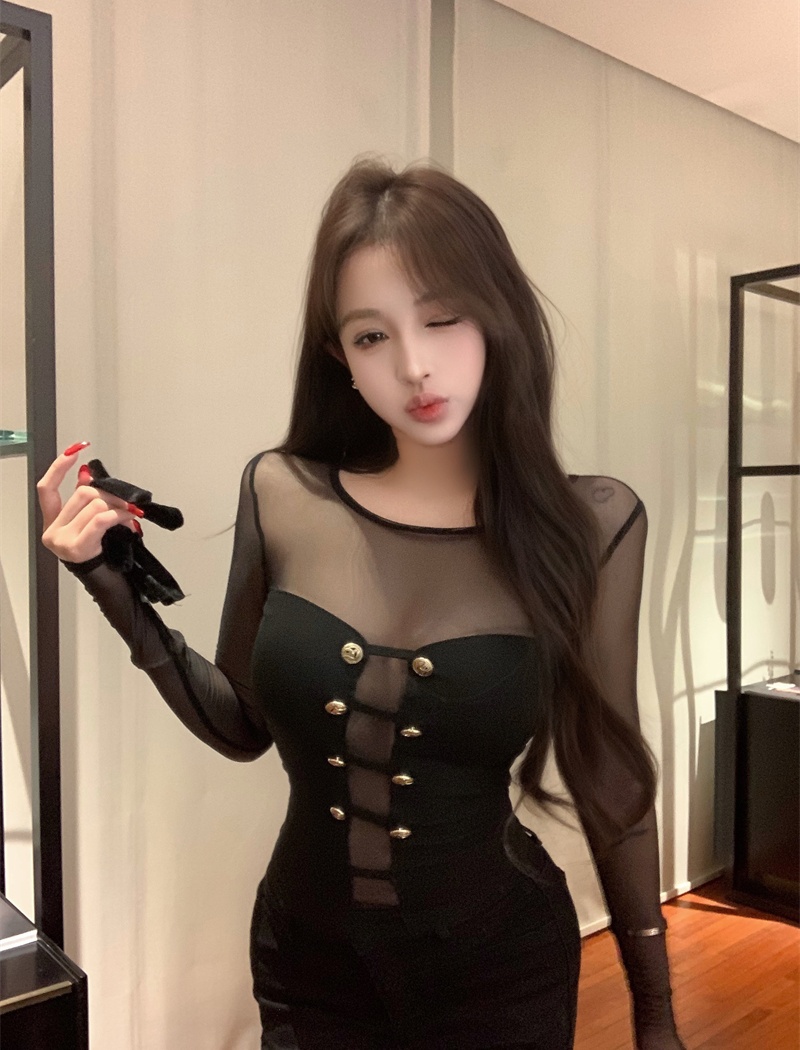 Slim gauze tops enticement splice sweater