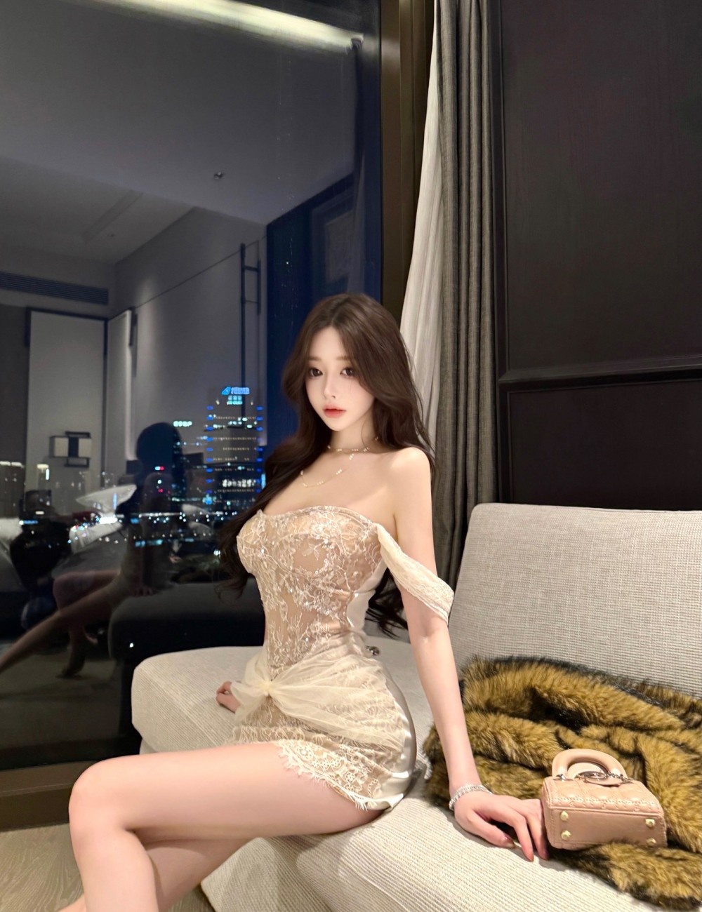 Ladies sequins formal dress slim lace dress