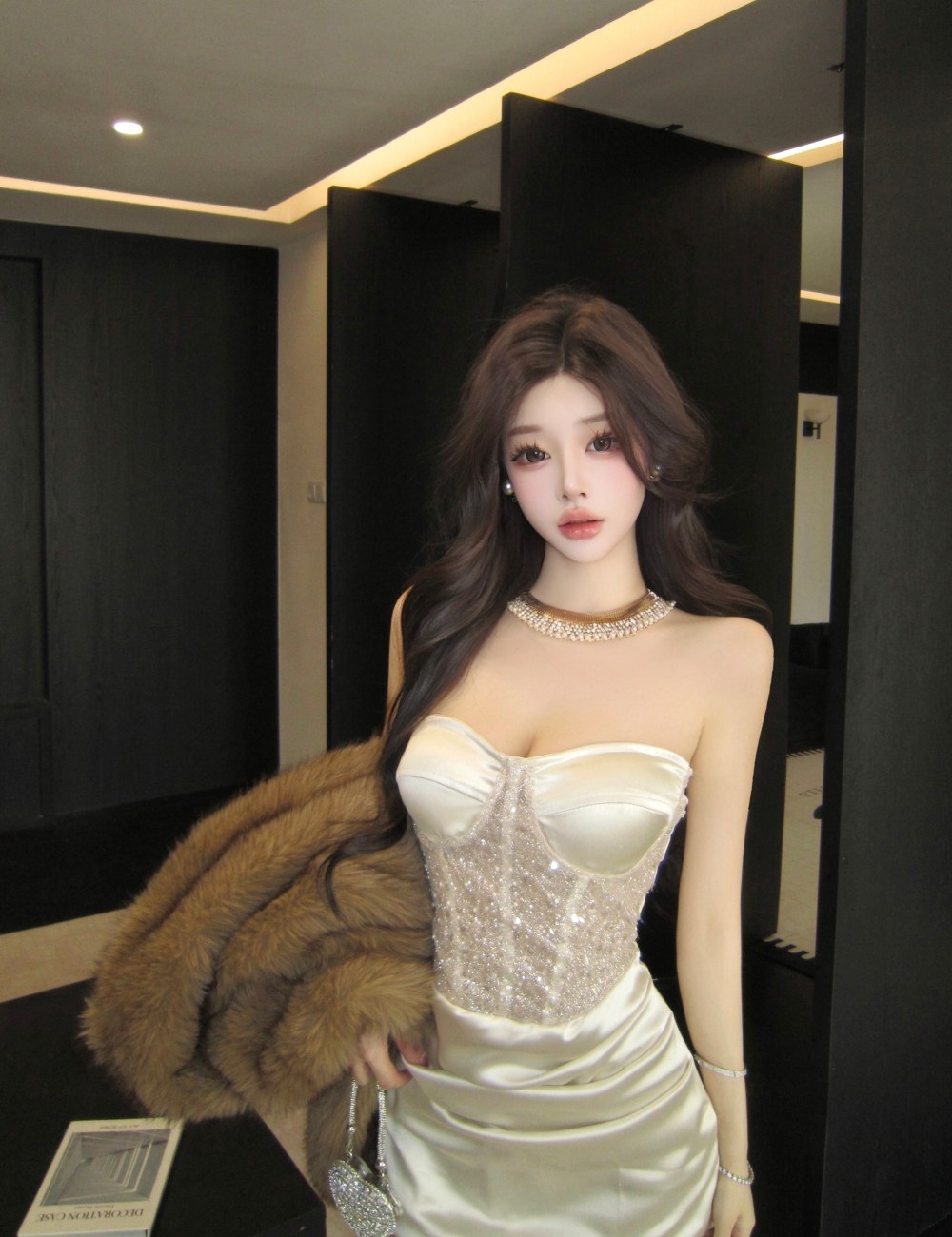 Short wrapped chest ladies package hip dress