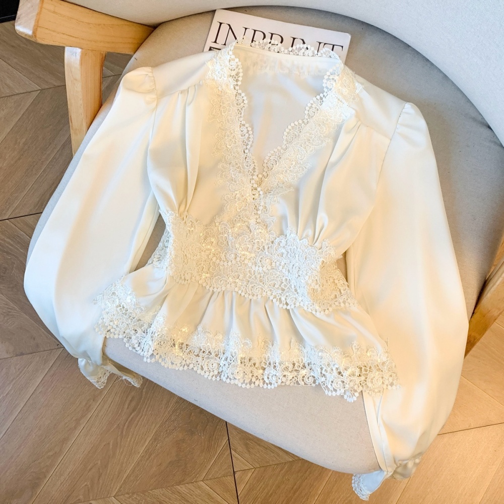 Enticement spring tops fold splice shirt for women