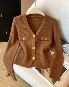 Winter puff sleeve tops knitted cardigan for women