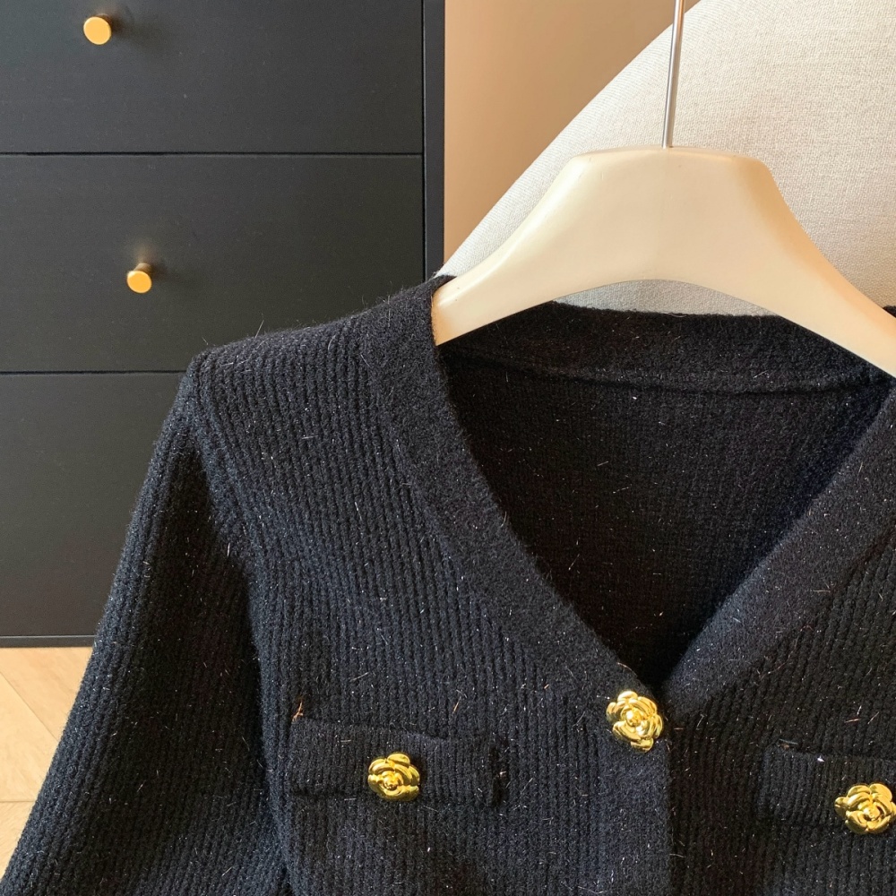 Winter puff sleeve tops knitted cardigan for women