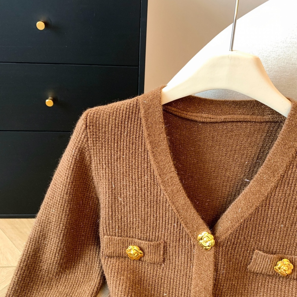 Winter puff sleeve tops knitted cardigan for women