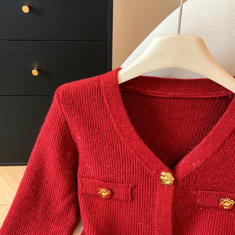 Winter puff sleeve tops knitted cardigan for women