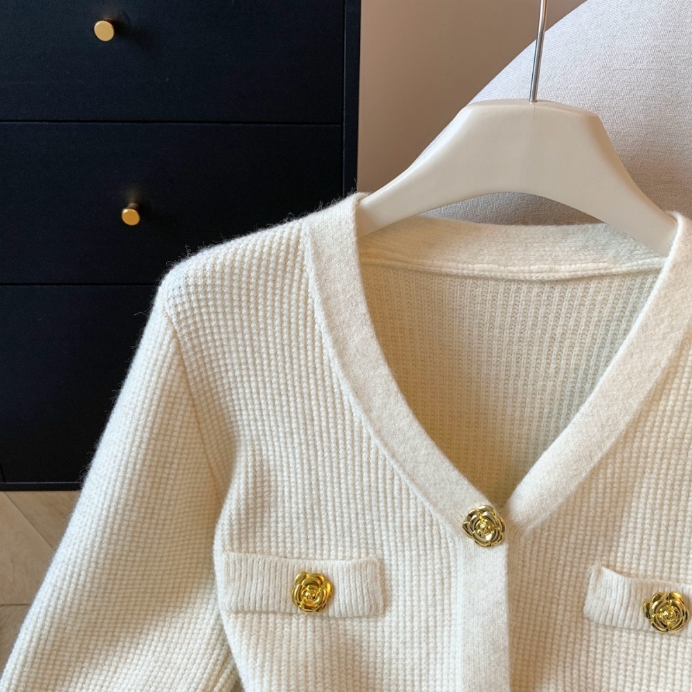 Winter puff sleeve tops knitted cardigan for women