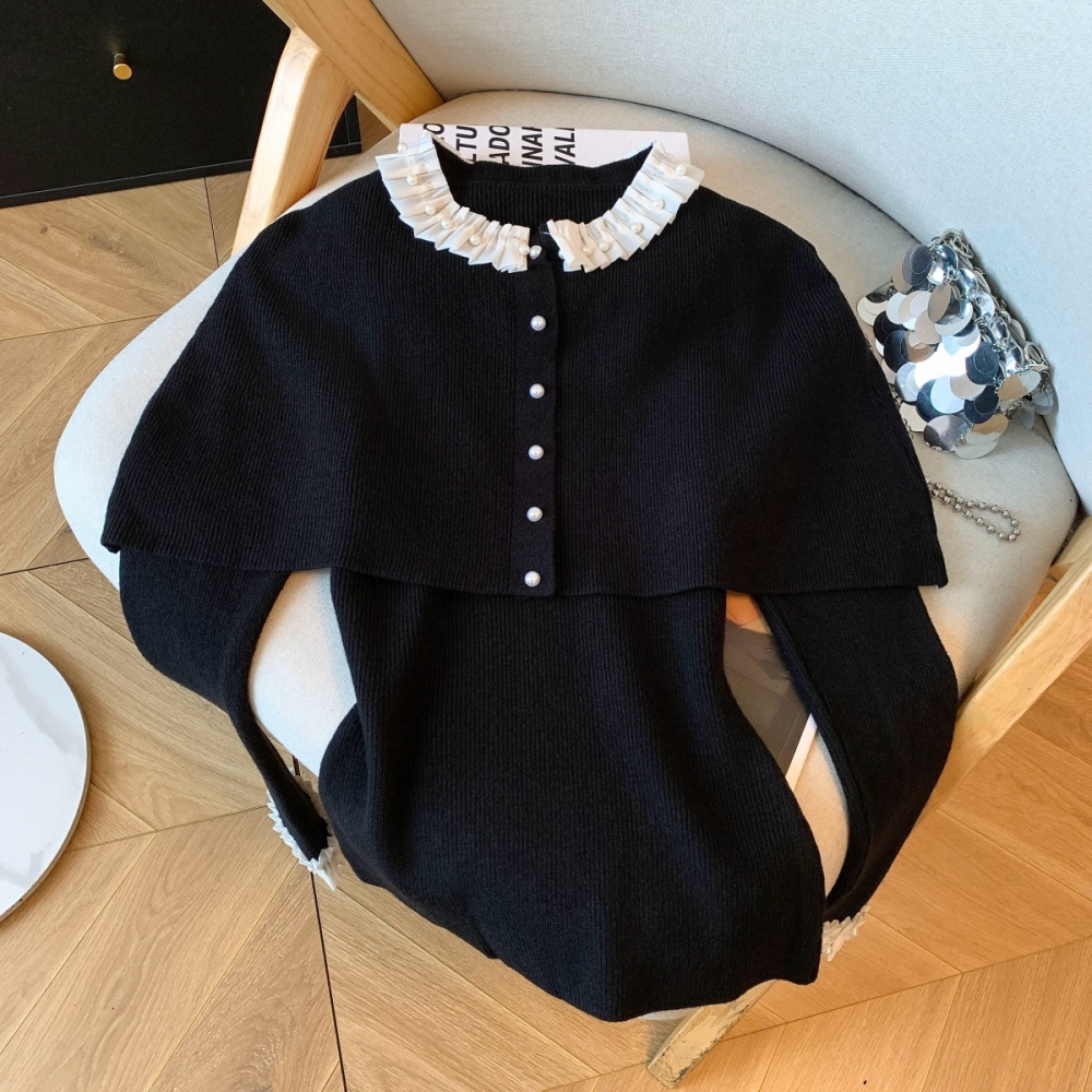 Lace slim tops chanelstyle winter sweater 2pcs set