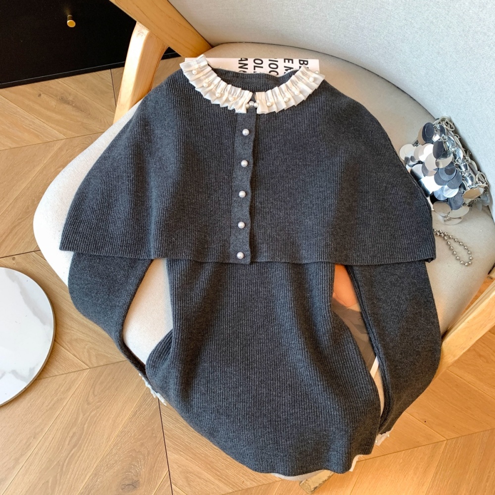 Lace slim tops chanelstyle winter sweater 2pcs set