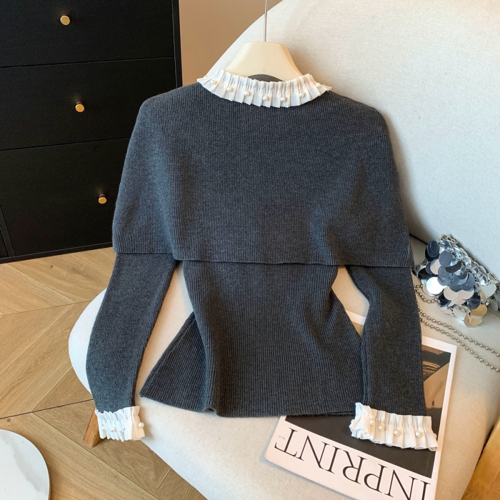 Lace slim tops chanelstyle winter sweater 2pcs set