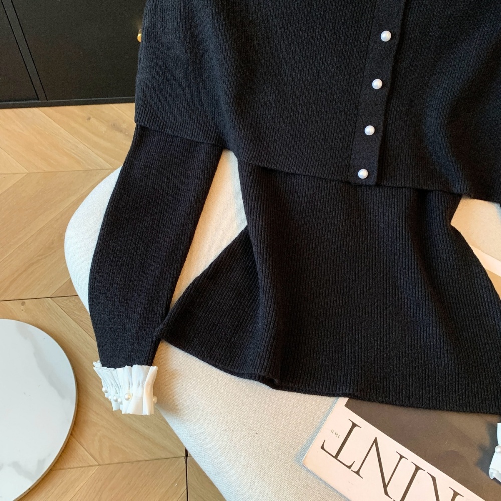 Lace slim tops chanelstyle winter sweater 2pcs set