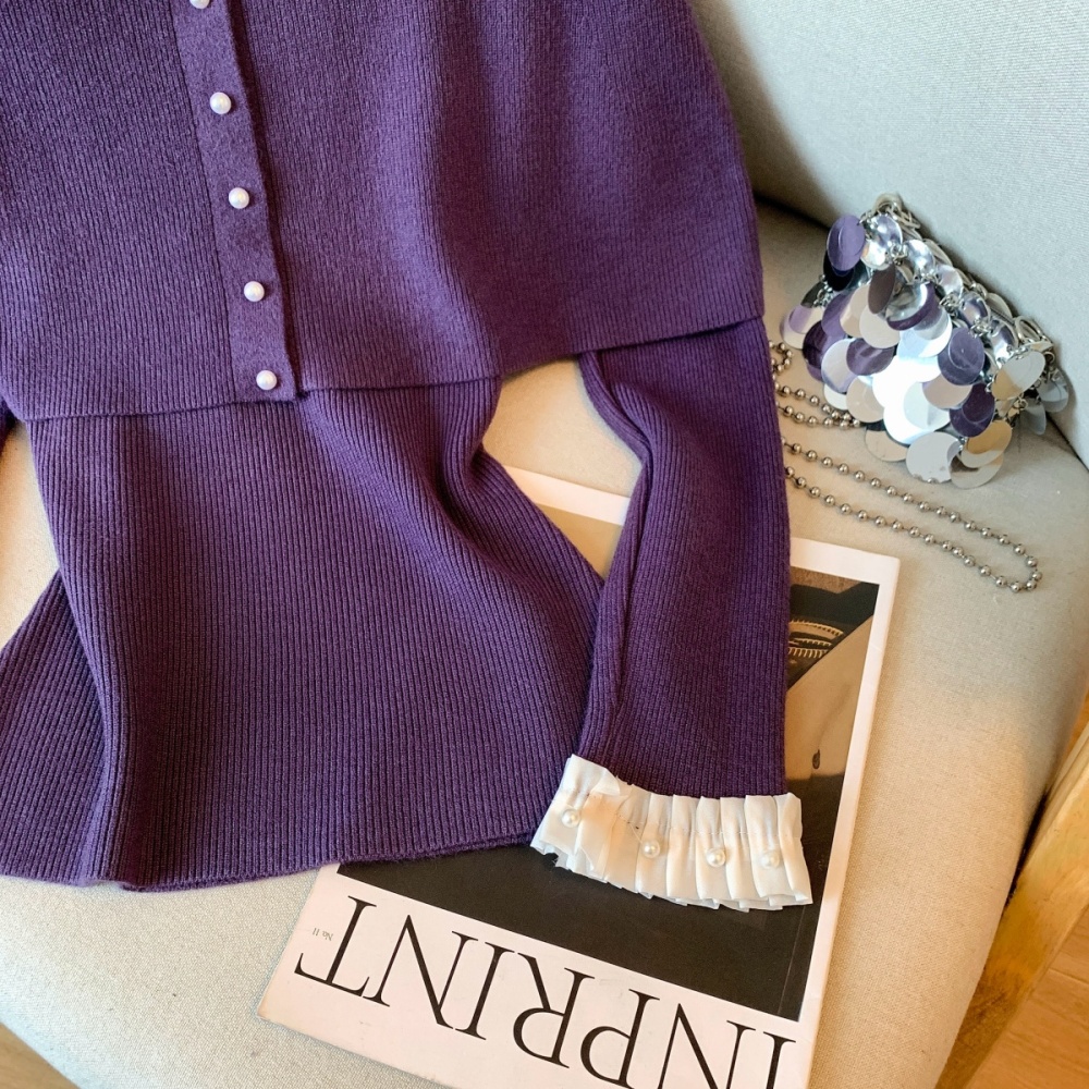 Lace slim tops chanelstyle winter sweater 2pcs set