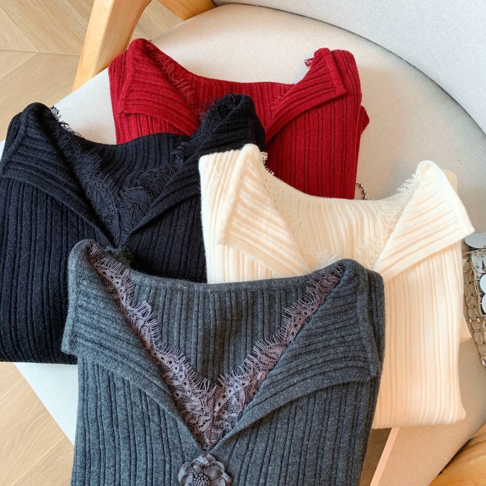 Lace knitted sweater winter shirts for women