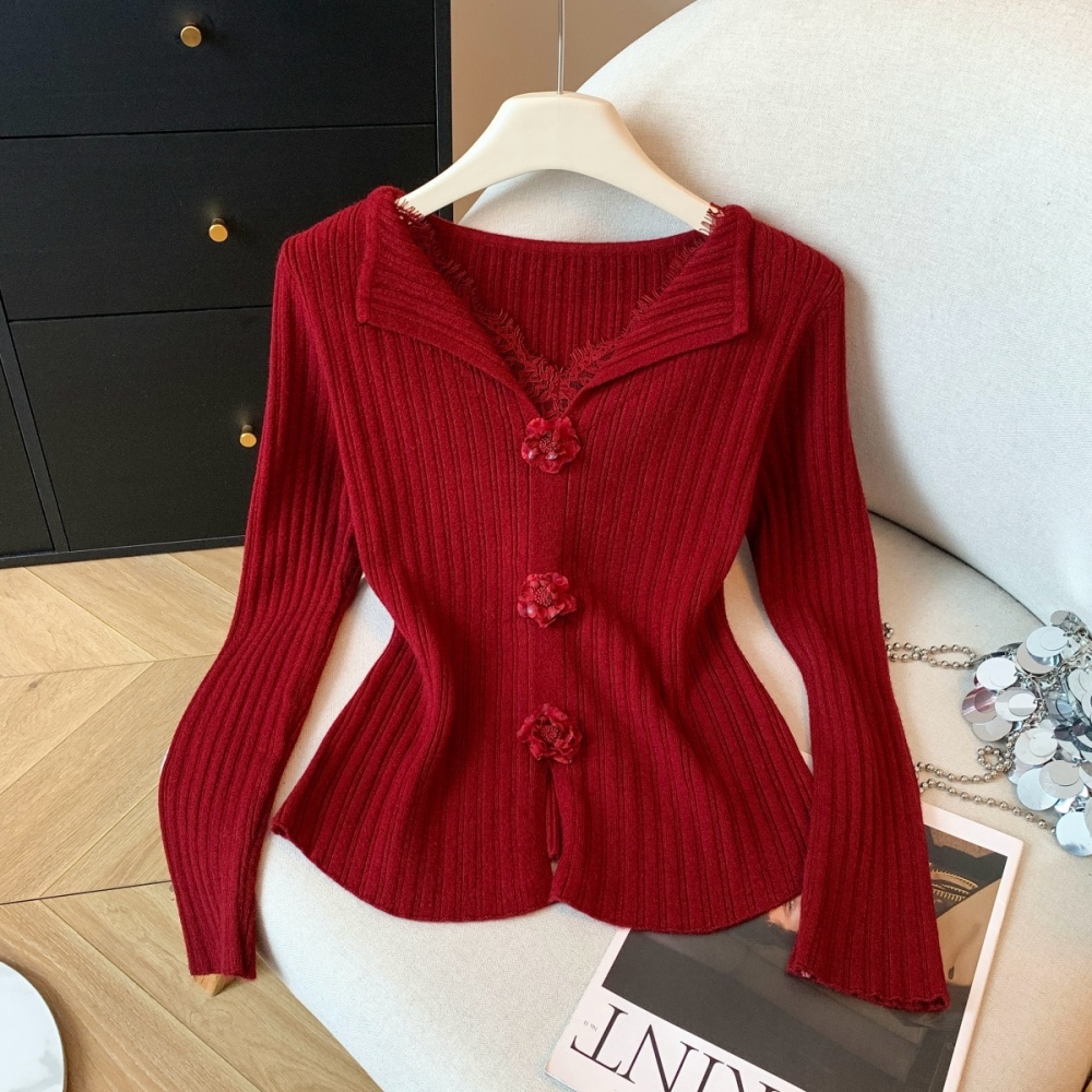 Lace knitted sweater winter shirts for women