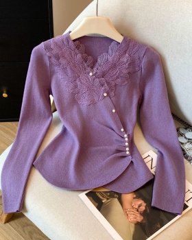 V-neck slim tops temperament winter sweater