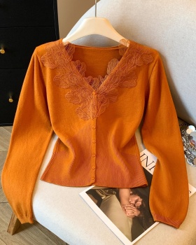 Inside the ride slim tops lace long sleeve sweater
