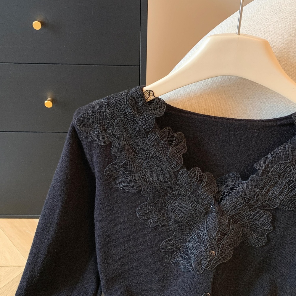 Inside the ride slim tops lace long sleeve sweater