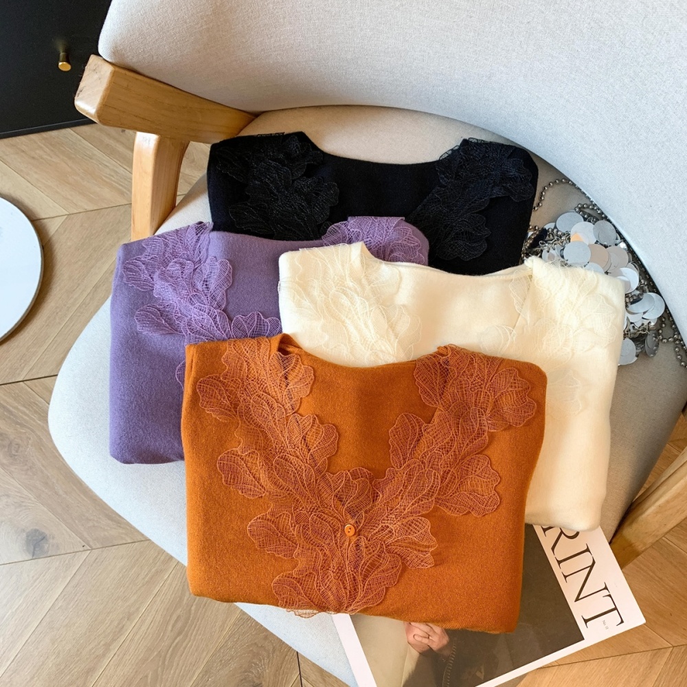 Inside the ride slim tops lace long sleeve sweater