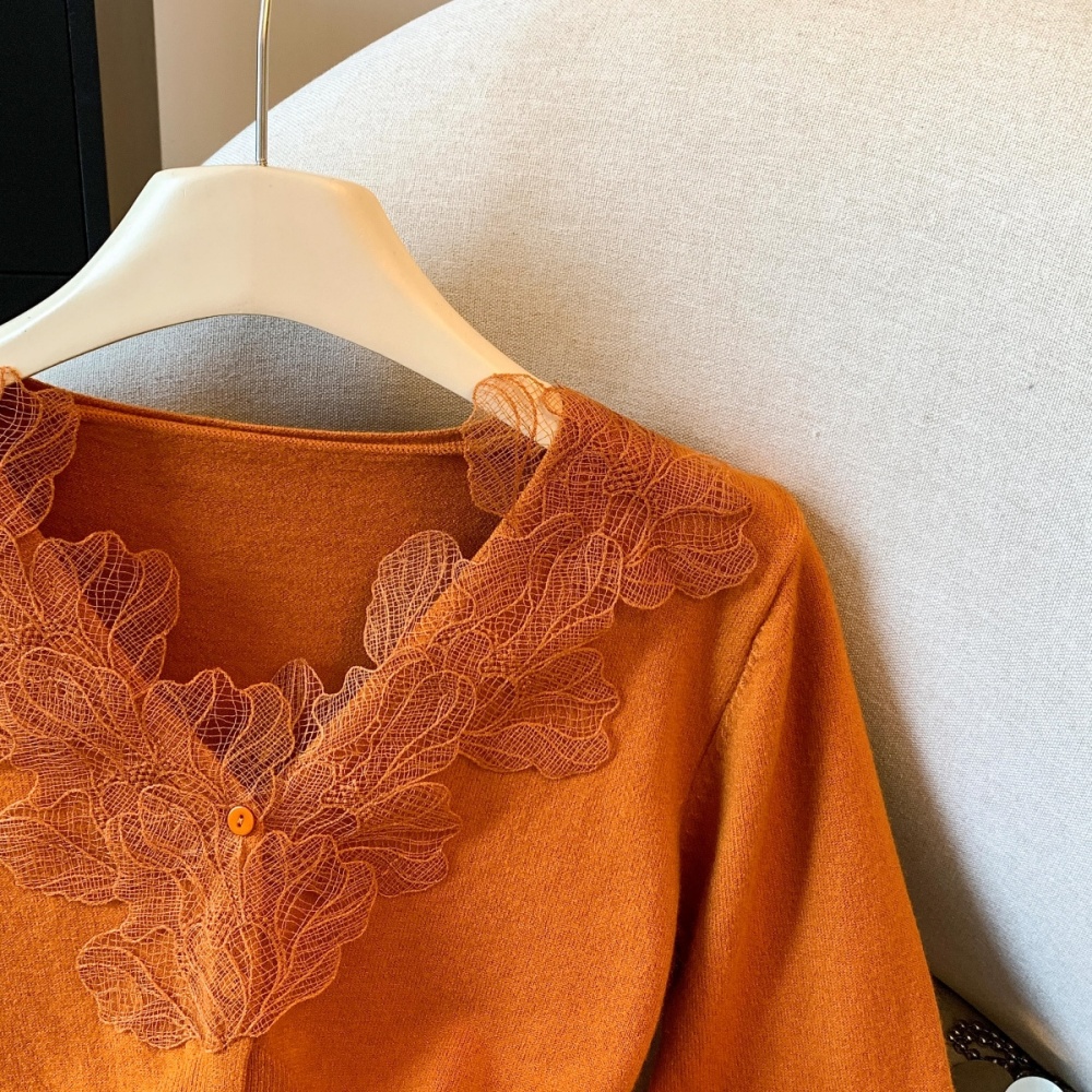 Inside the ride slim tops lace long sleeve sweater