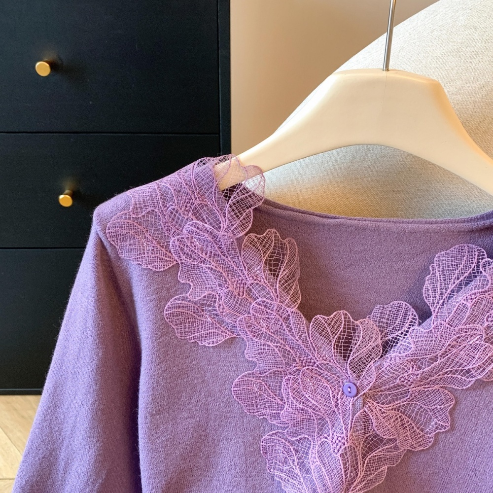 Inside the ride slim tops lace long sleeve sweater