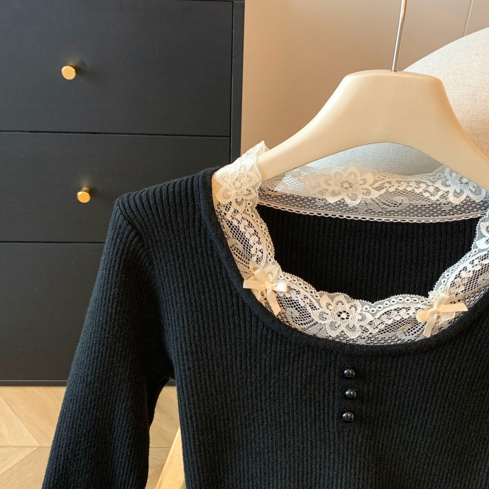 Enticement lace unique sweater long sleeve slim tops