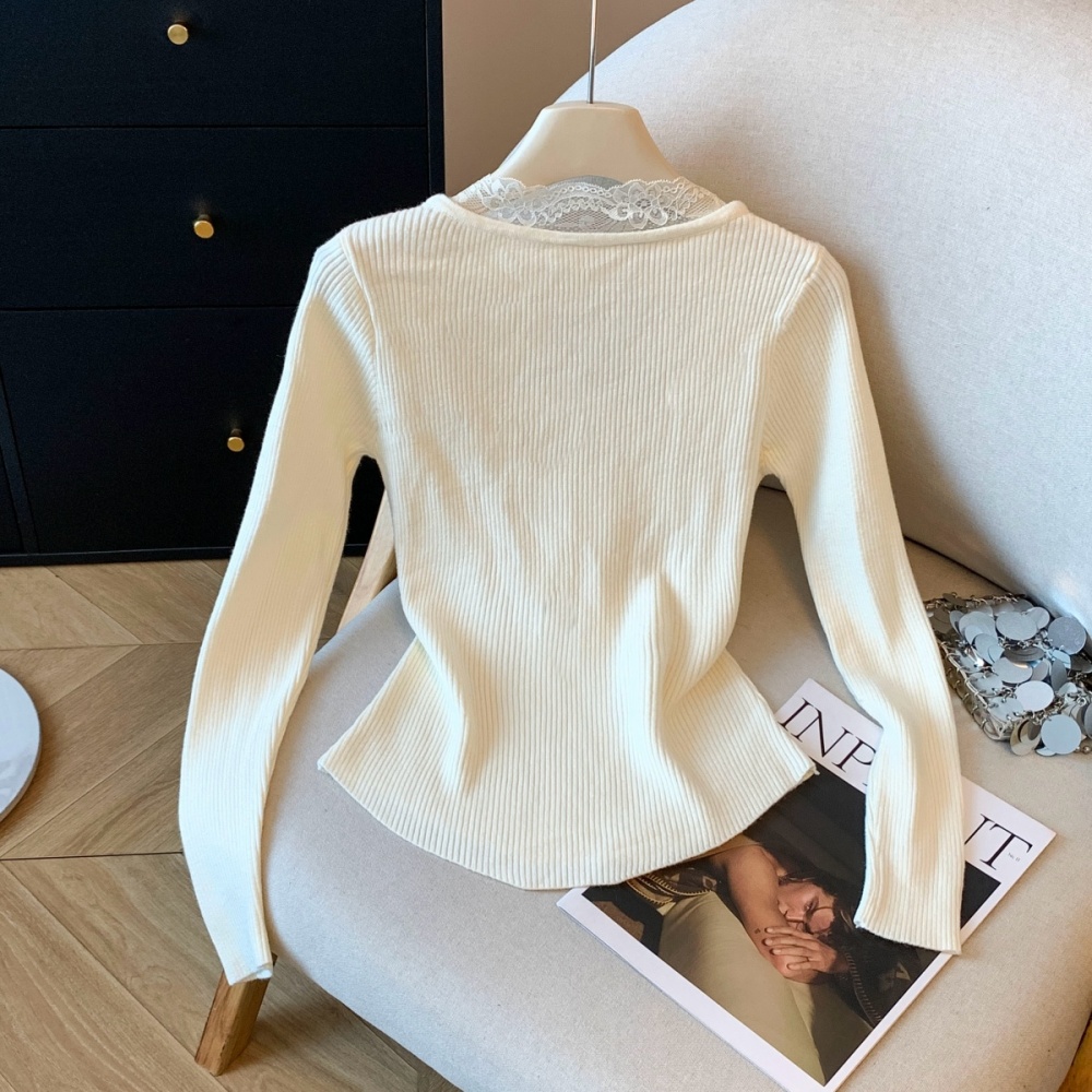 Enticement lace unique sweater long sleeve slim tops