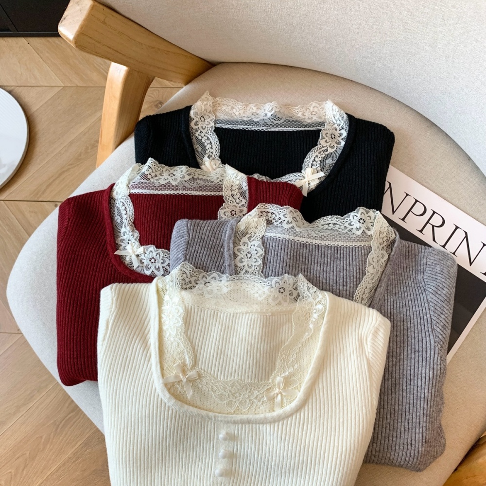 Enticement lace unique sweater long sleeve slim tops