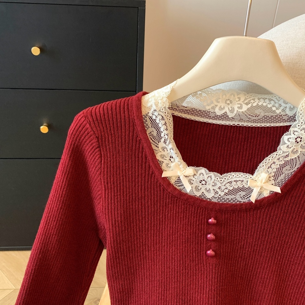 Enticement lace unique sweater long sleeve slim tops