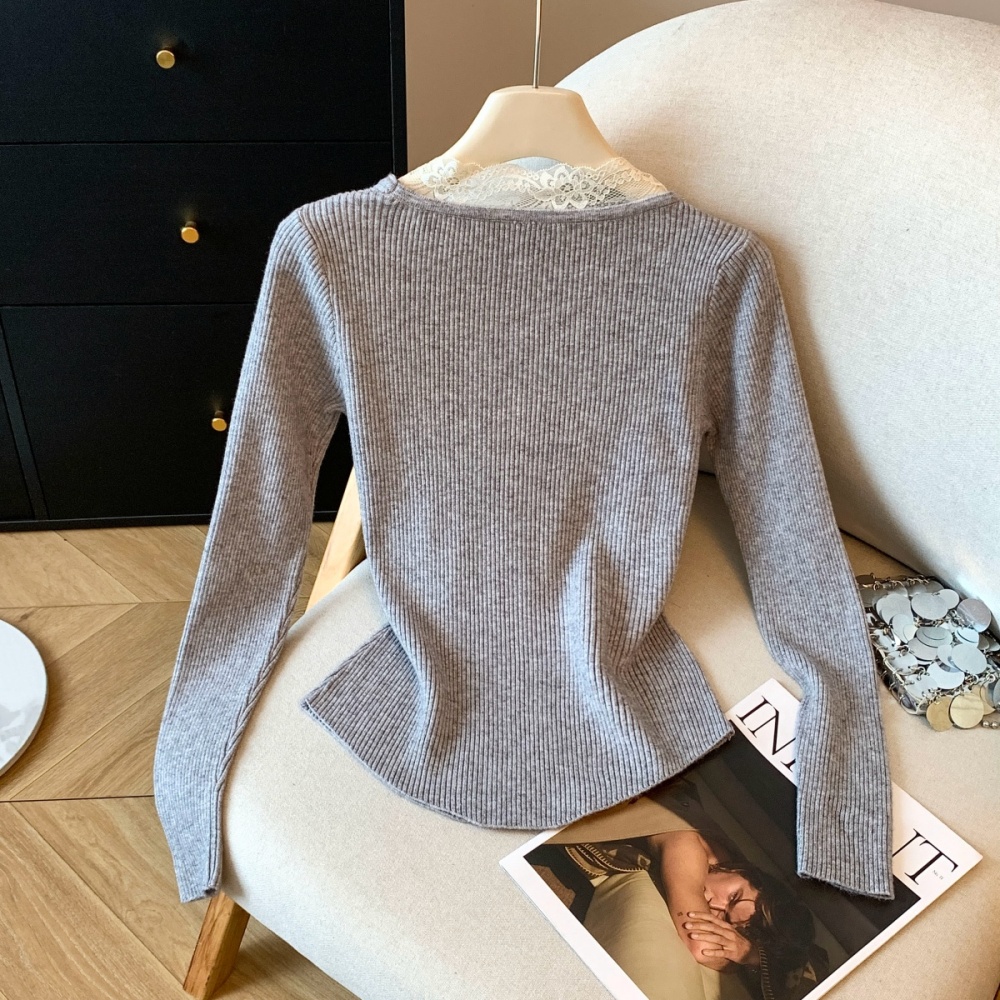 Enticement lace unique sweater long sleeve slim tops