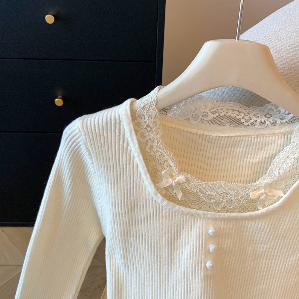 Enticement lace unique sweater long sleeve slim tops