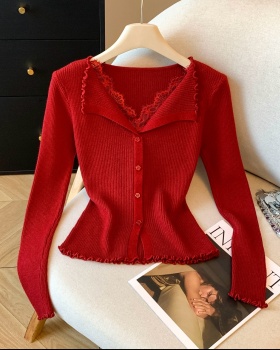 France style splice winter lapel tender sweater for women