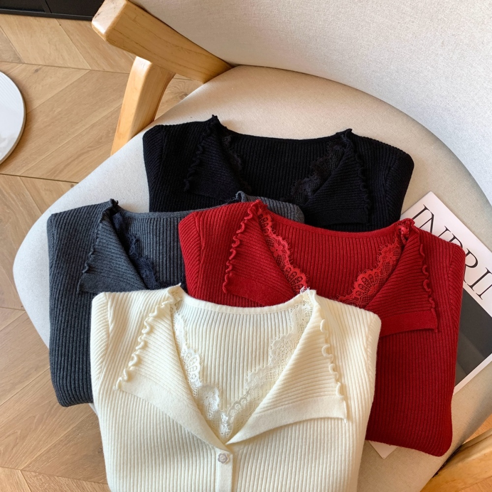 France style splice winter lapel tender sweater for women