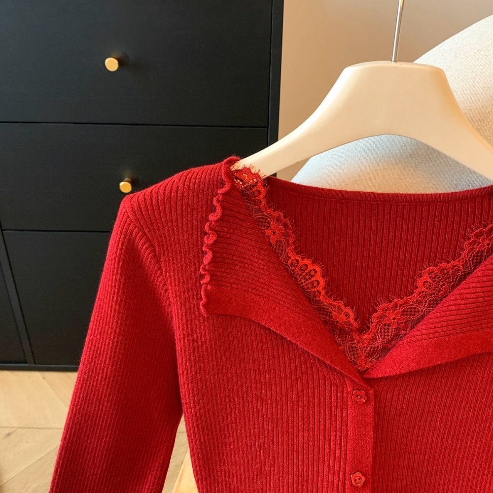 France style splice winter lapel tender sweater for women