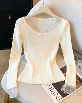 V-neck bottoming tops Korean style T-shirt for women