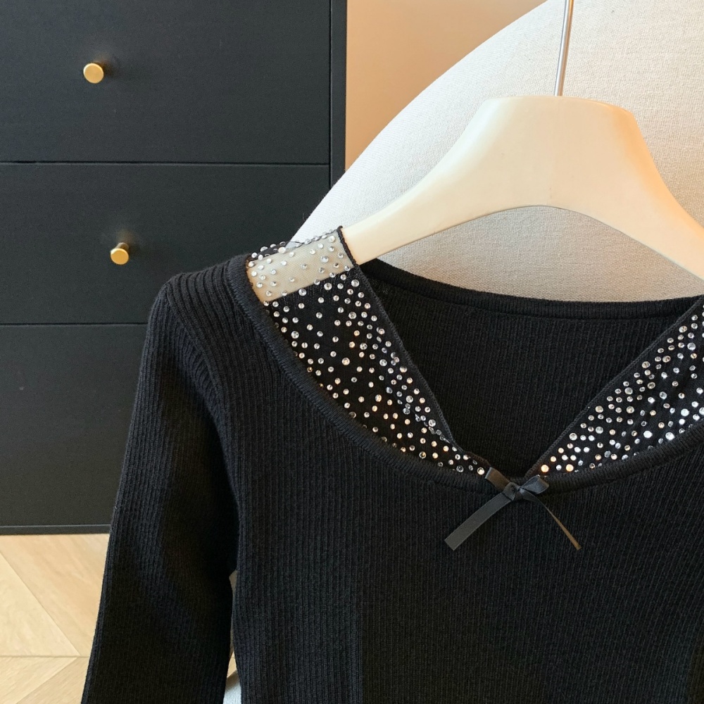 V-neck bottoming tops Korean style T-shirt for women