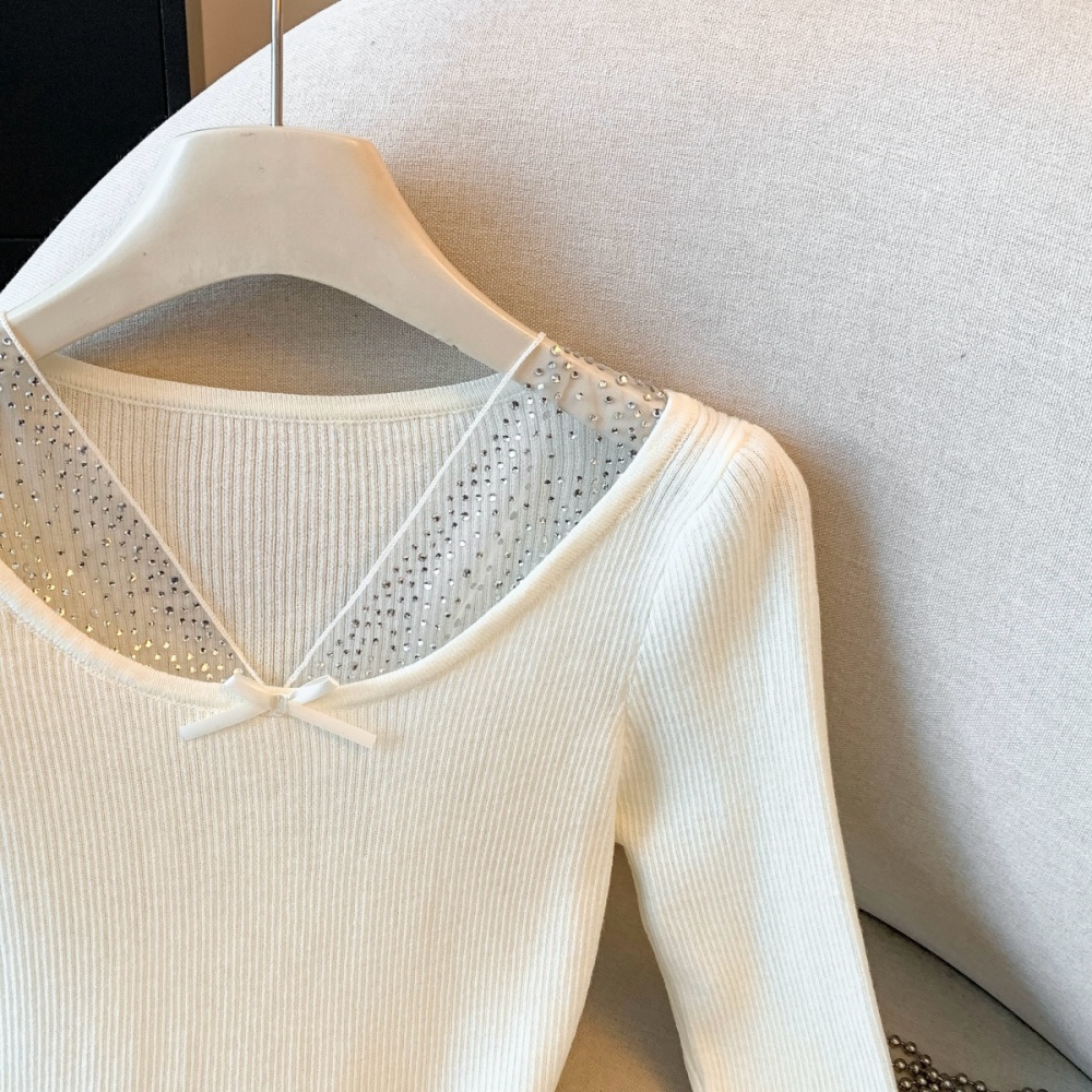 V-neck bottoming tops Korean style T-shirt for women