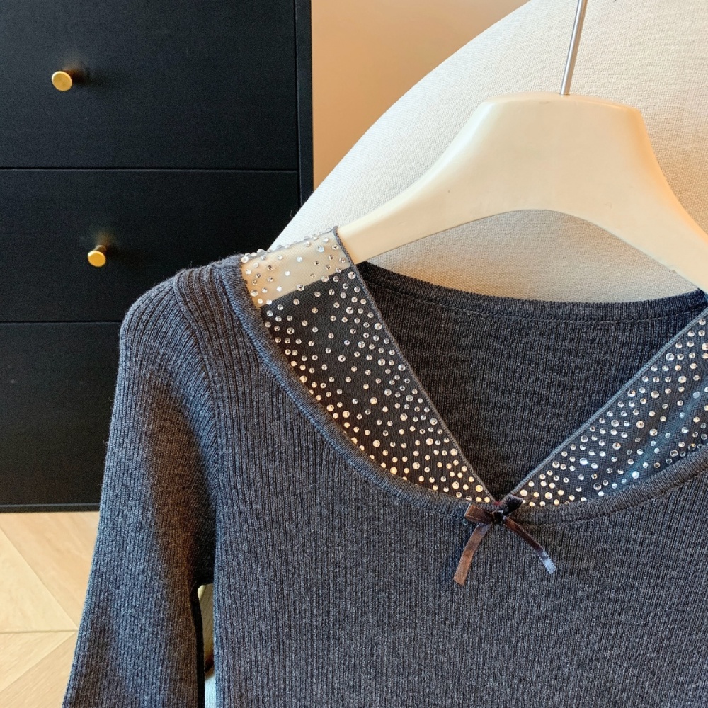 V-neck bottoming tops Korean style T-shirt for women