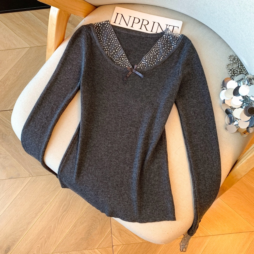 V-neck bottoming tops Korean style T-shirt for women