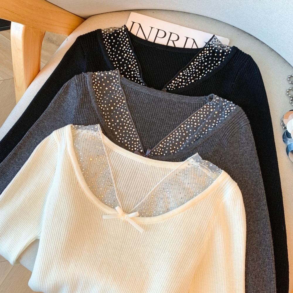 V-neck bottoming tops Korean style T-shirt for women