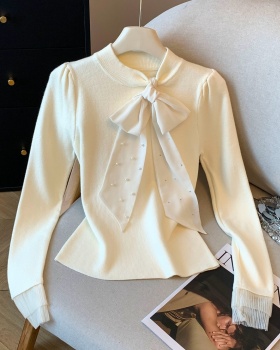 Winter bow sweater beading long sleeve tops for women