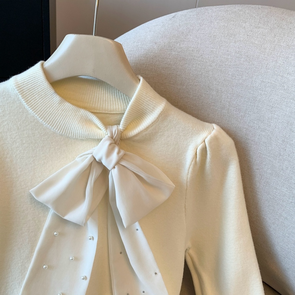 Winter bow sweater beading long sleeve tops for women