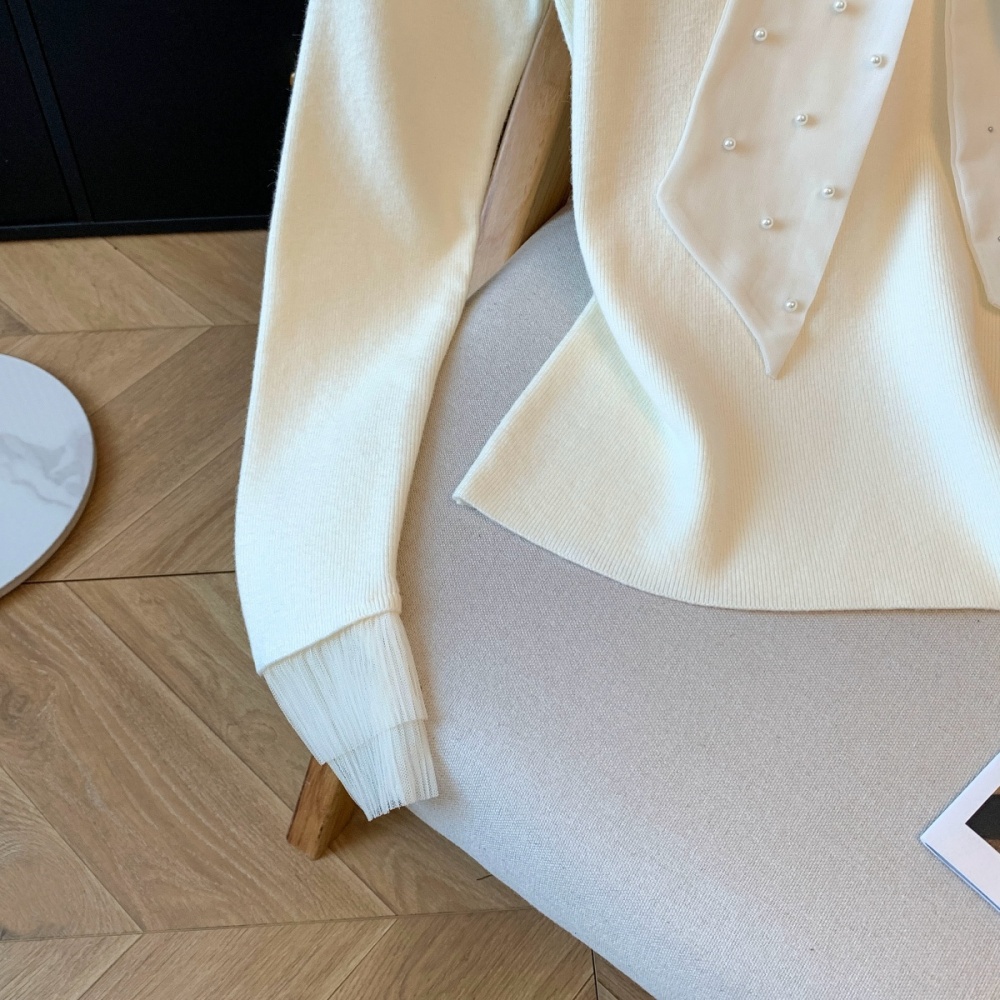 Winter bow sweater beading long sleeve tops for women