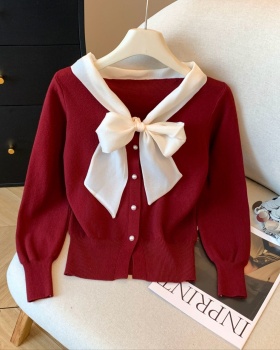 Knitted unique coat bow niche tops for women