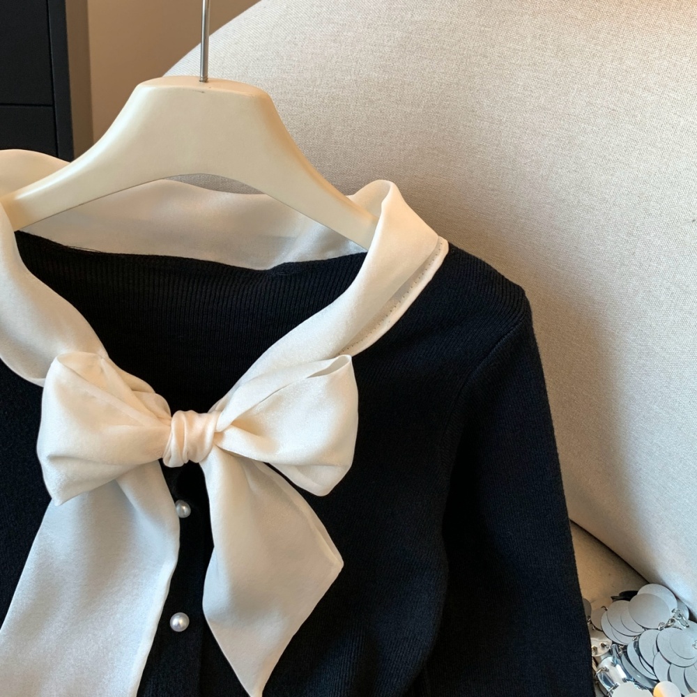 Knitted unique coat bow niche tops for women