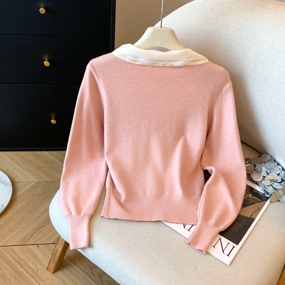 Knitted unique coat bow niche tops for women
