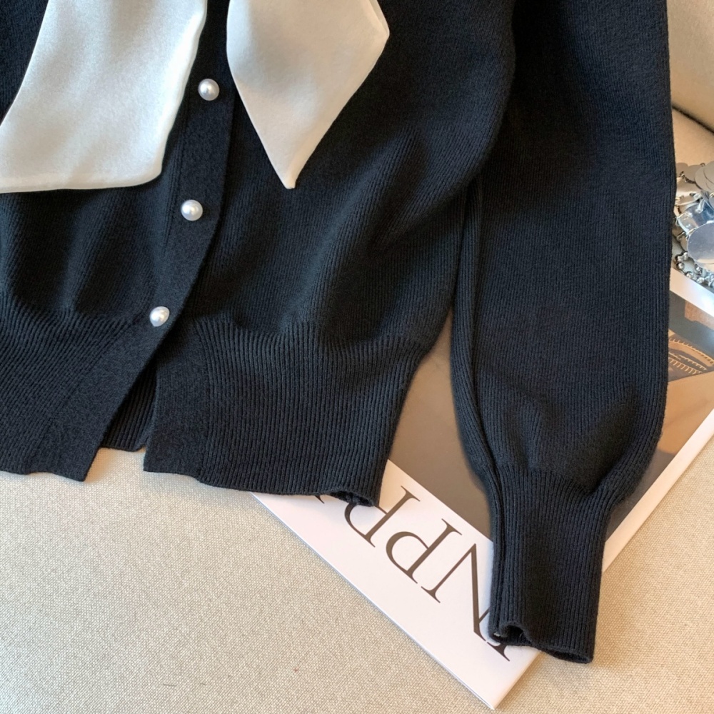 Knitted unique coat bow niche tops for women