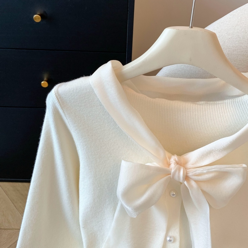 Knitted unique coat bow niche tops for women