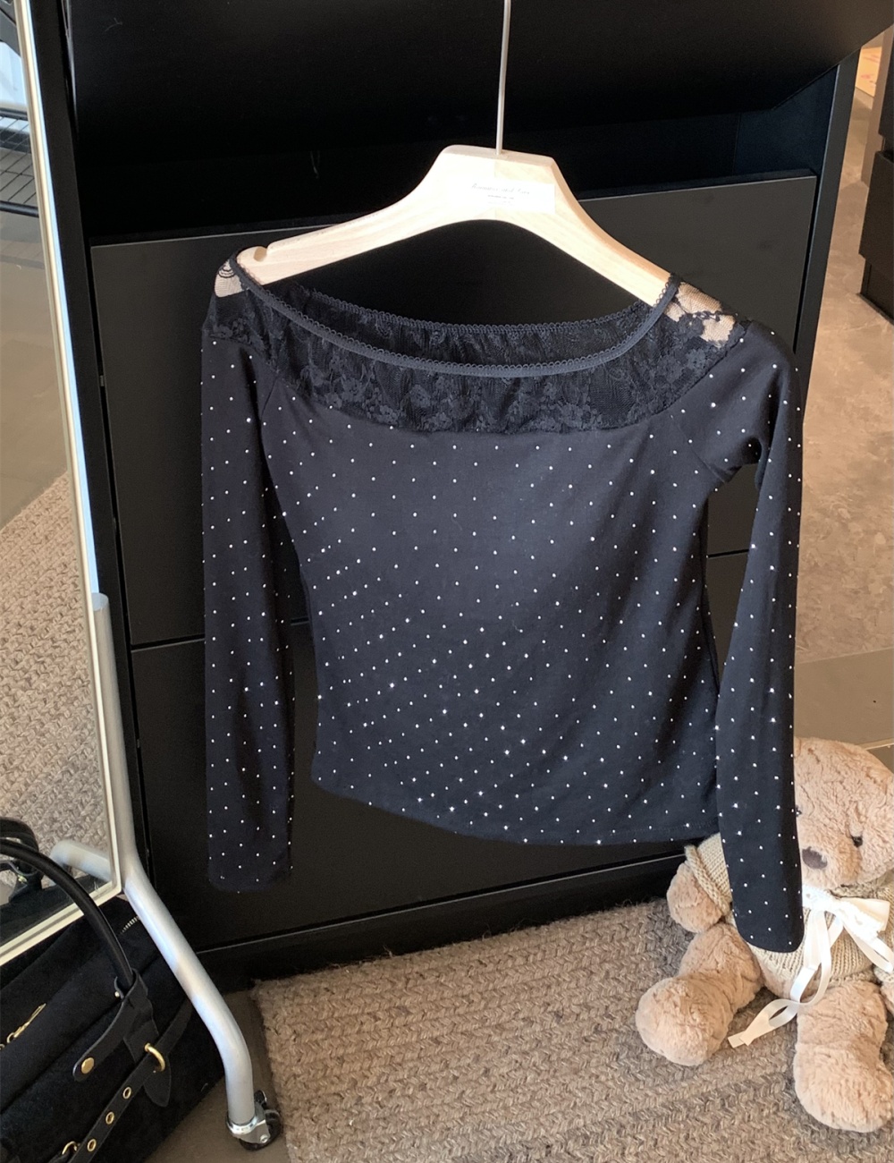 Gauze flat shoulder skirt splice T-shirt a set for women