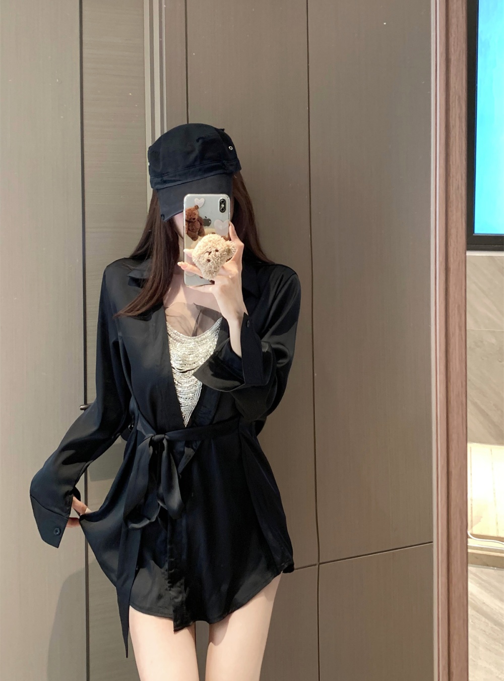 Splice diamond long sleeve enticement V-neck gauze spring shirt